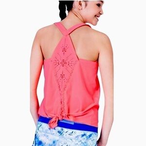𝅺ivivva Fast Beat Laser Cut Neon Pink Tank Top, size 8